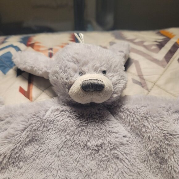 Demdaco Sweet Grey Bear 12” x 9” Plush Fury Baby Security Blanket Toy - Picture 2 of 9